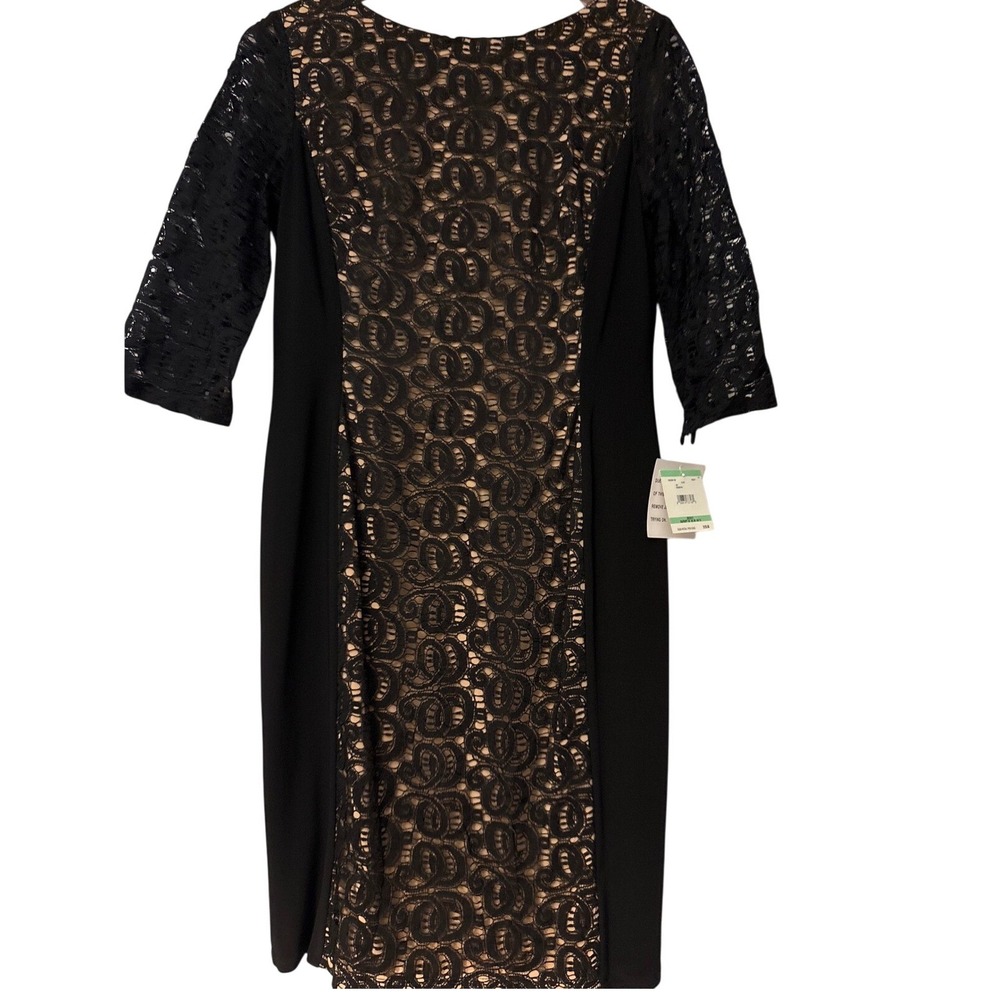 Anne Klein Womens Black Lace Front Sheath Dress 3/4 Sleeve Size 8‎ 10523206-169